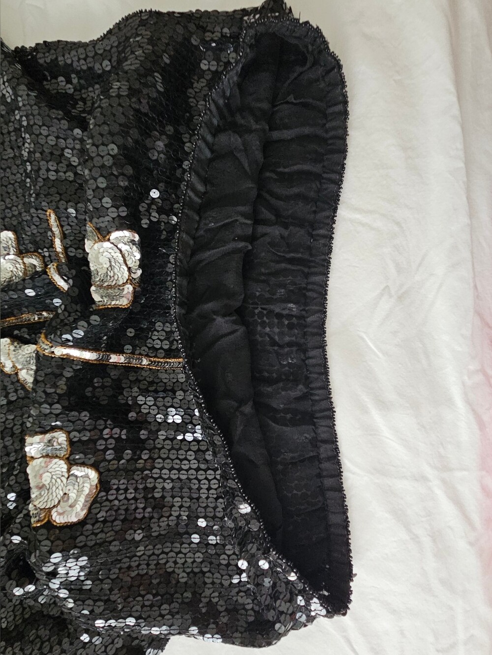 VTG 80s Sequined Evening Top Black with Silver/Gold Metallic Floral Grid | SZ M - Picture 7 of 8